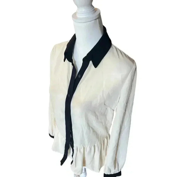 ONE CLOTHING sheer cream black trim blouse womens size small colquette - Picture 4 of 8